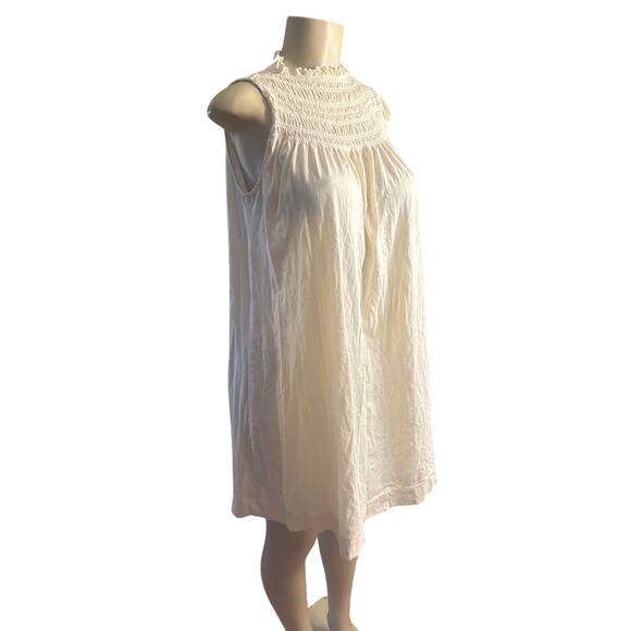 Women M Comune Jules Smocked Neck Ivory Oatmeal Sleeveless Shift Dress - Picture 1 of 7